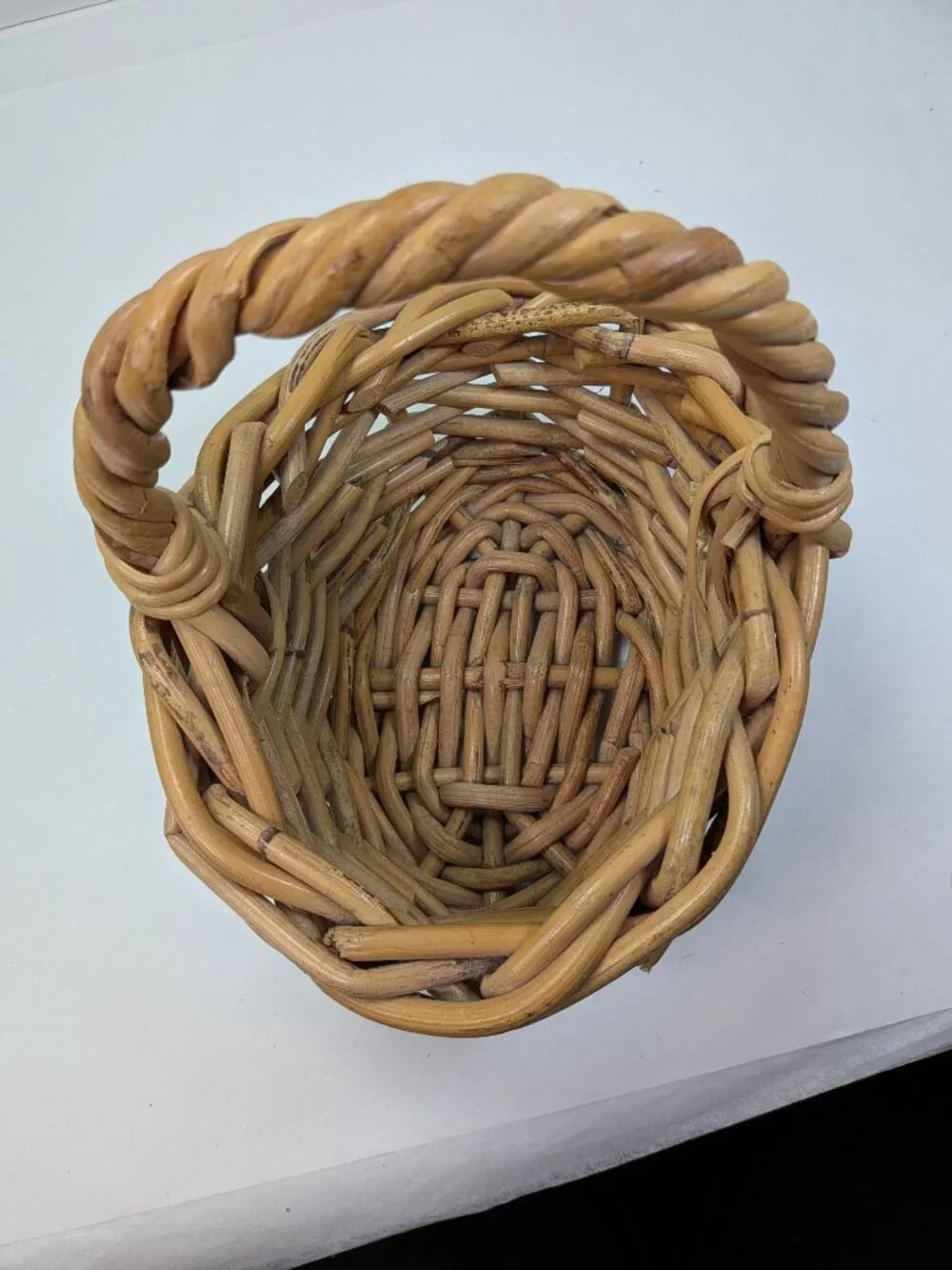 Vintage Natural Wicker Baskets Set of 2 Thick Vine Handled Gathering Baskets